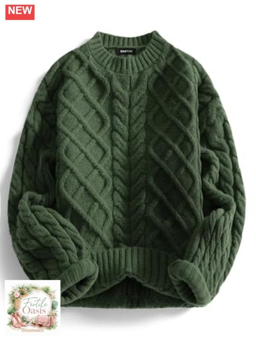 Vintage Cable Knit Oversized Crewneck Pullover Sweater Chunky Long Sleeve